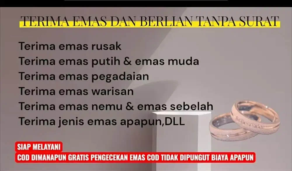 TERIMA JUAL EMAS ,TANPA SURAT,RUSAK²( COD) SIAP JEMPUT