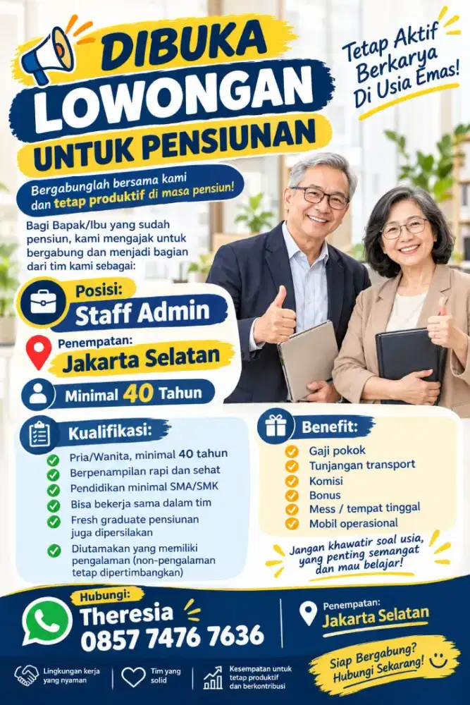 Lowongan Kerja untuk usia lanjut (pensiun)