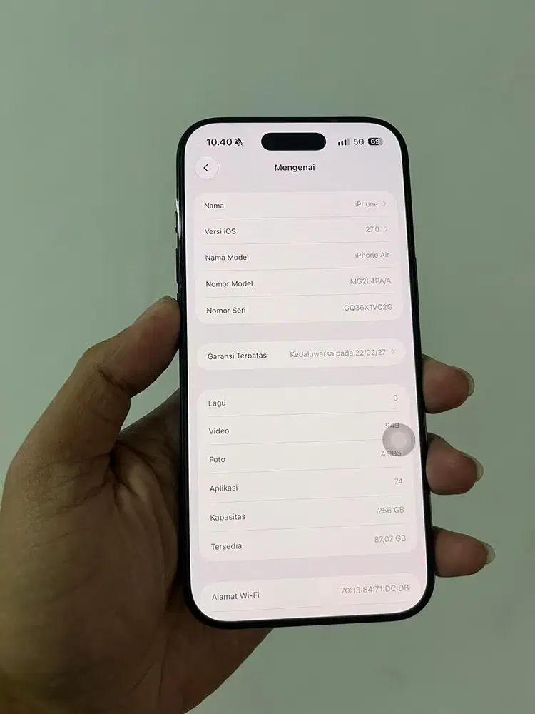 iPhone 17 Air 256Gb Fullset Ori garansi on