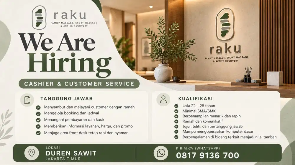 Dicari kasir dan customer relationship executive