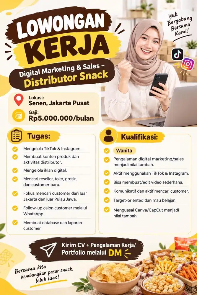 LOWONGAN KERJA  Digital Marketing & Sales – Distributor Snack