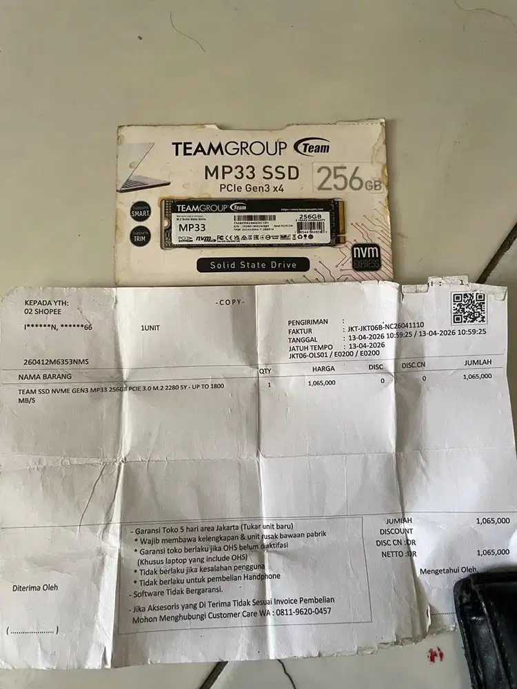 SSD NVMe TEAM MP33 Gen3 256GB M.2 2280 | Health 100% | Full Normal