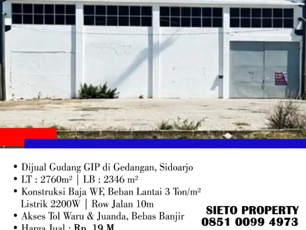 Dijual Cepat! Gudang GIP di Gedangan, Sidoarjo