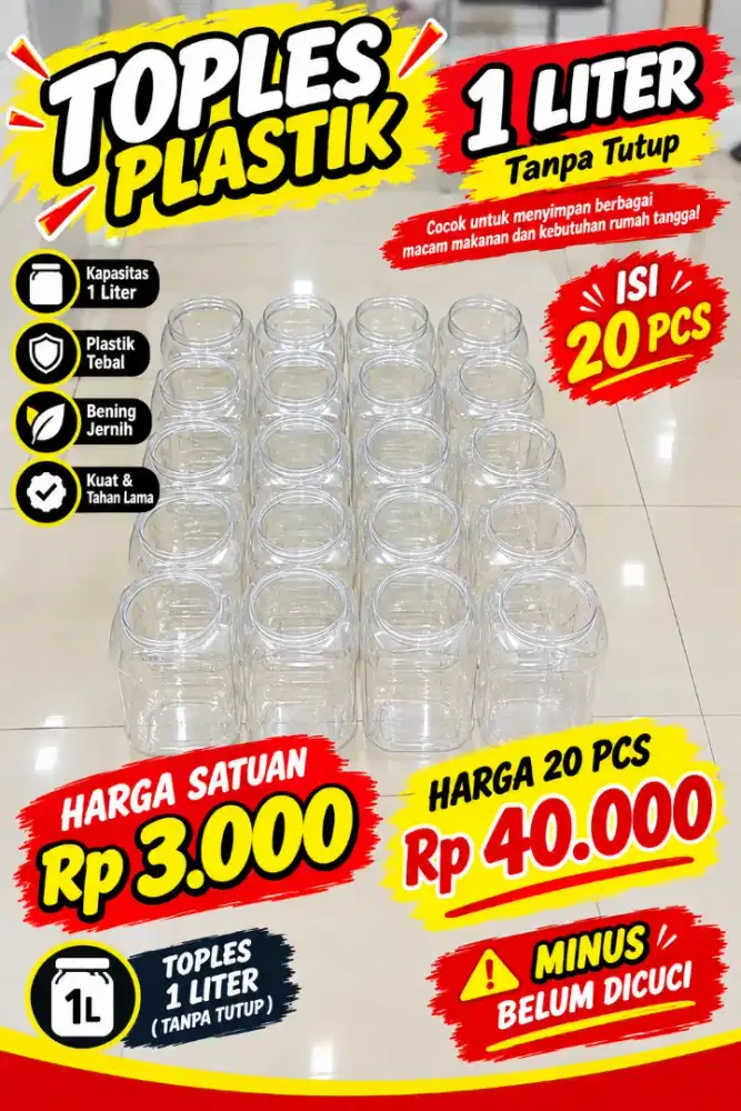 Toples Plastik 1 liter tanpa tutup 20 pcs