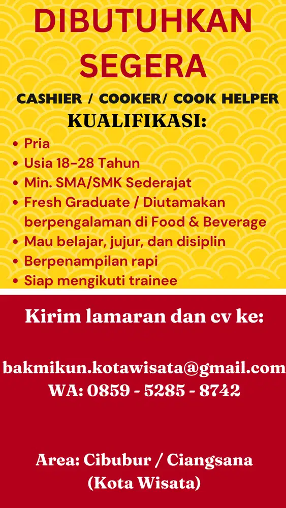 DICARI KITCHEN CREW COOK HELPER SEGERA