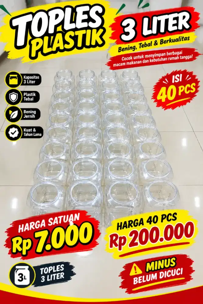 Toples Plastik 3 Liter Tanpa Tutup