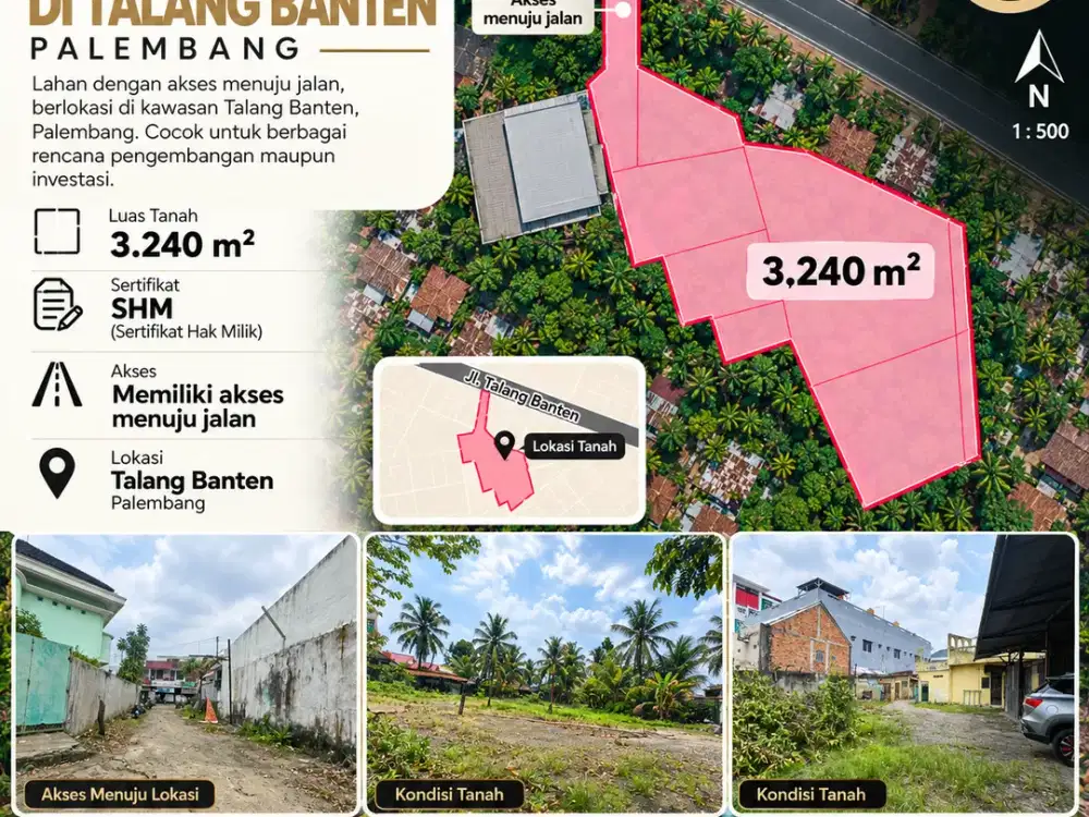 Dijual Tanah 3.240 m² SHM di Talang Banten Palembang – Akses Jalan