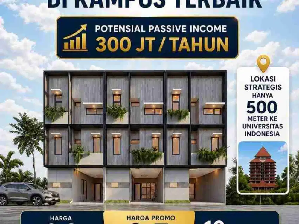 Jual Kosan Baru dekat kampus UI (500 meter)  Beji kukusan Depok 10 kamar + 10 Km
