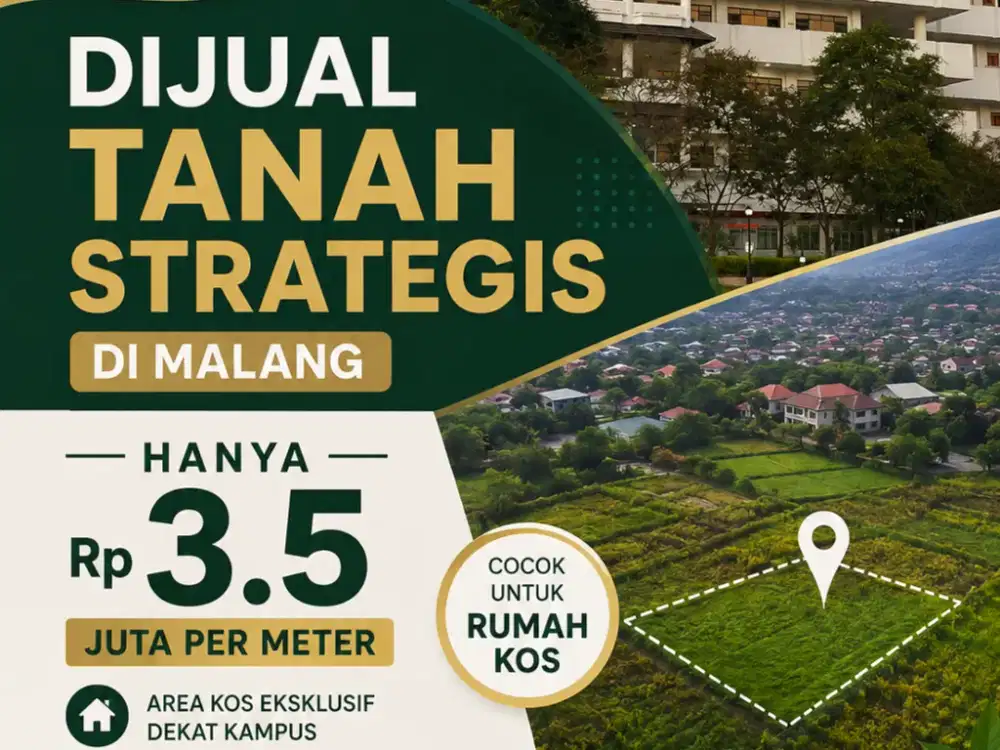 Tanah untuk bangun kos kosan lokasi selangkah dengan UMM malang