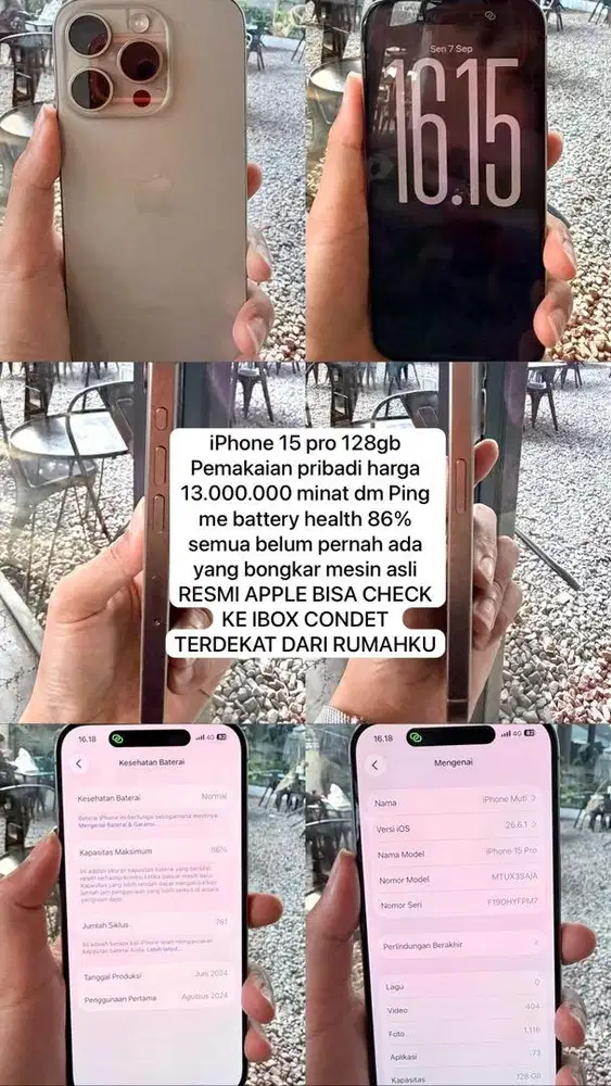 Iphone 15pro 128gb RESMI APPLE ALL SIM SIGNAL PERMANENT CHECK IBOX ORI