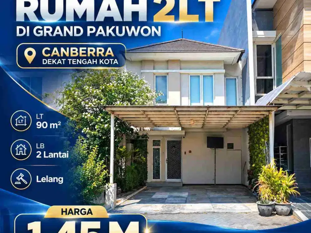 Dijual Murah Lelang Rumah 2lt di Grand Pakuwon Canberra dekat ke Tengah Kota