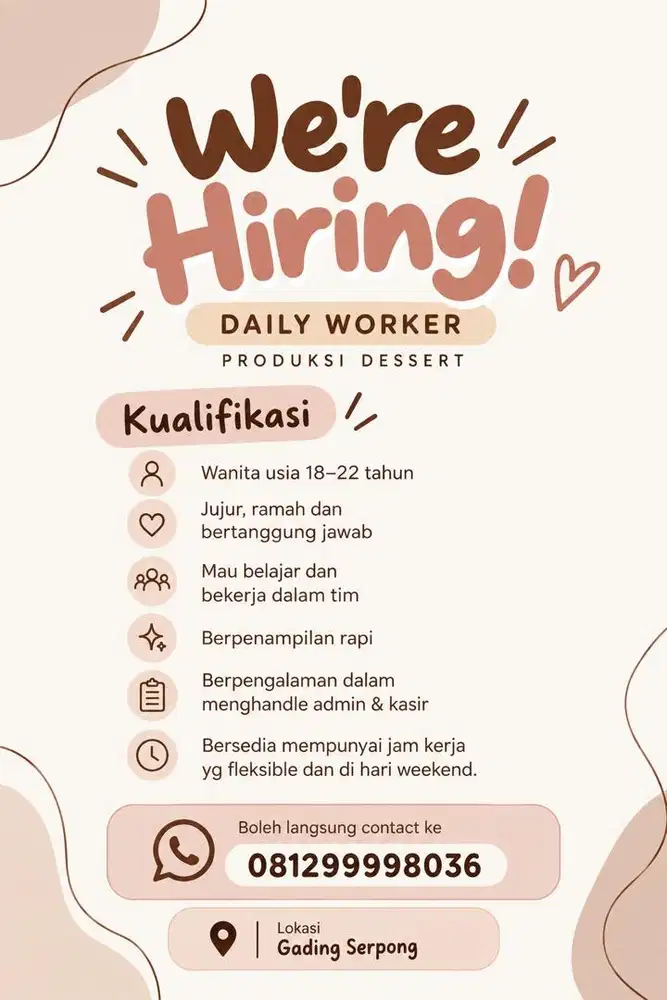 DI CARI DAILY WORKER/ PEKERJA HARIAN