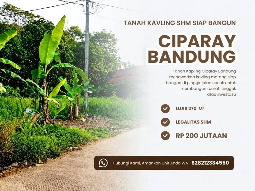 Dijual Tanah Kavling Ciparay Rp850 Ribu/m² SHM Jalan Lebar 5 Meter Bandung Selatan