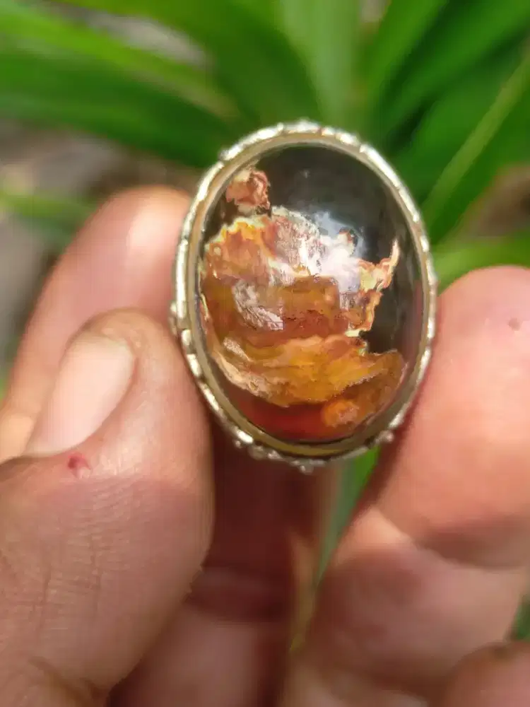 Cincin batu akik natural pancawarna garut
