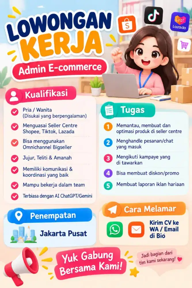 Di Butuhkan Admin E-Commerce Berpengalaman