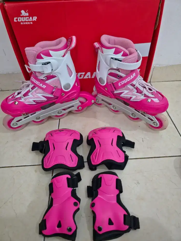 Sepatu Roda Anak Cougar MZS835L-QS Pink + Bonus Pelindung Set Lengkap