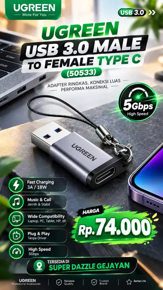 UGREEN USB 3.0 MALE TO FEMALE TYPE C (50533)
