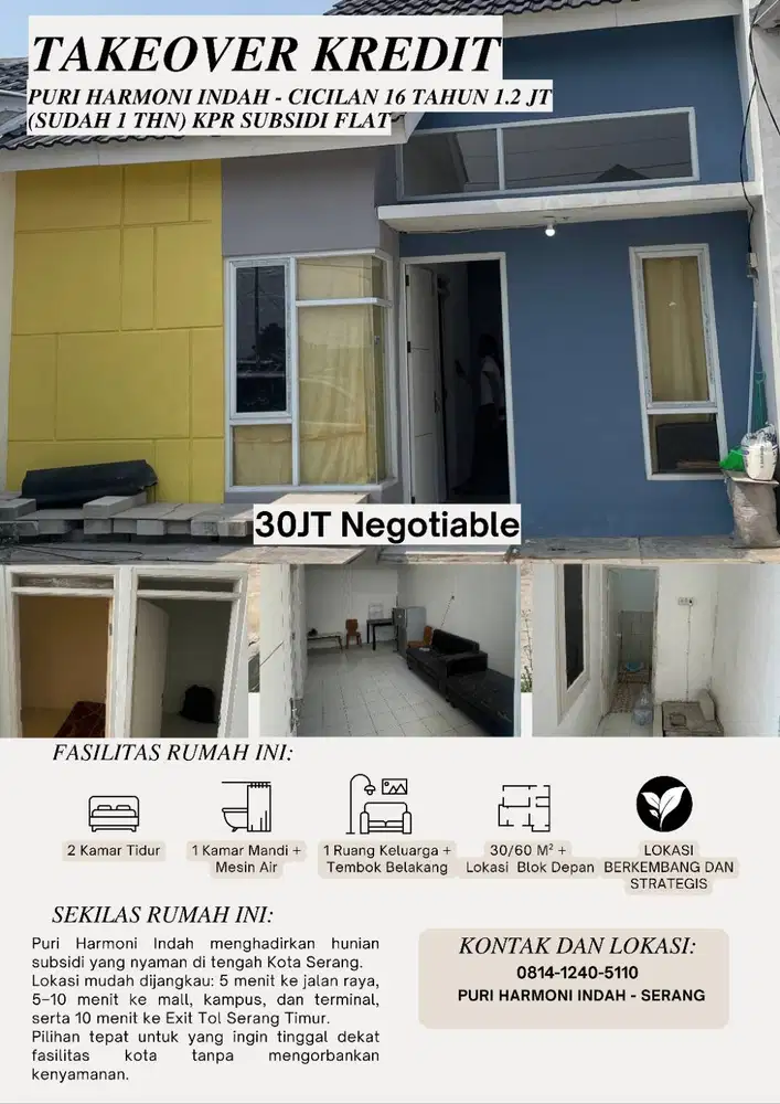 Take Over kredit  Rumah Subsidi Puri Harmoni Indah