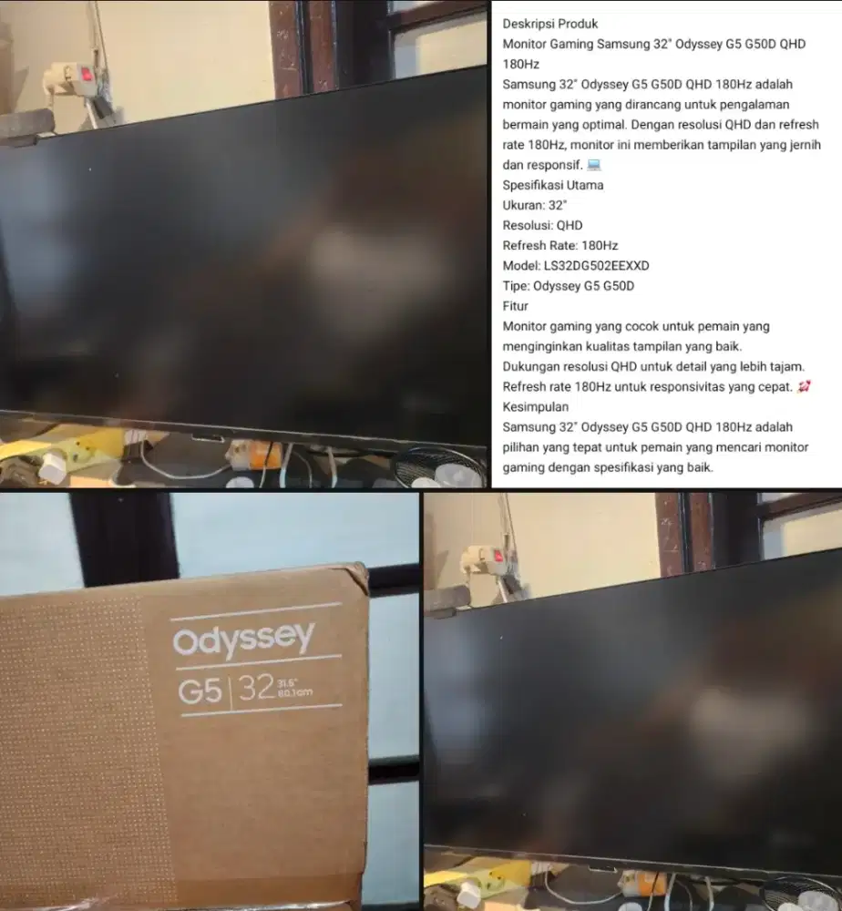 Samsung Odyssey G5 Monitor 32 Inch 180HZ Preloved Bandung Only