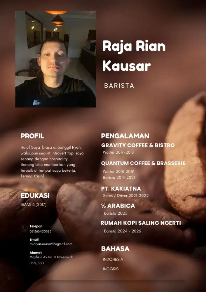 Cari kerja Driver, pengalaman di FnB, stay di BSD.