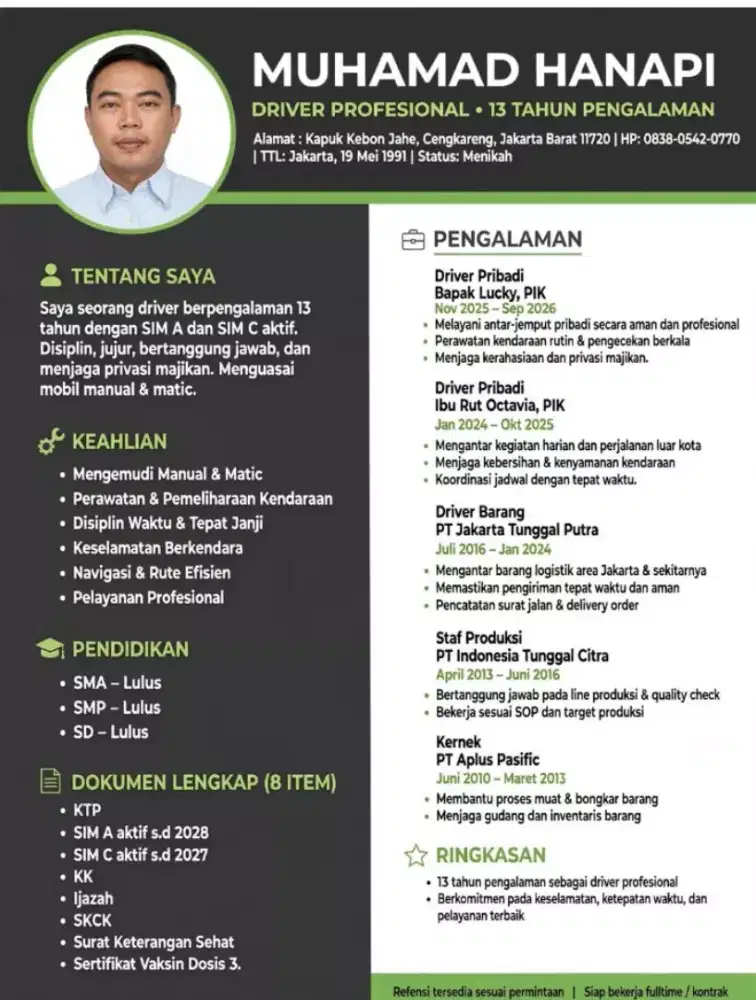 SEDANG MENCARI PEKERJAAN DRIVER PRIBADI / BARANG