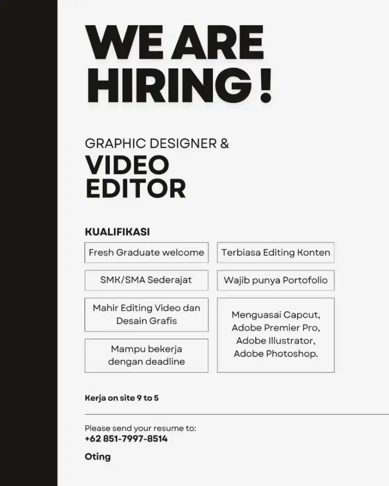 Lowongan Kerja Desain Grafis & Video Editor