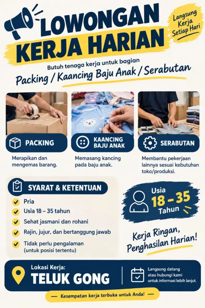 Lowongan Karyawan harian Cowok