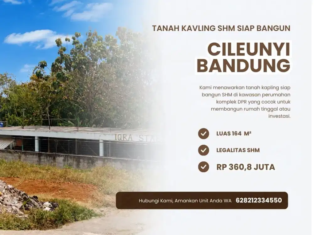 Kavling Tanah Matang 164 m² Cileunyi Bandung SHM Harga Promo