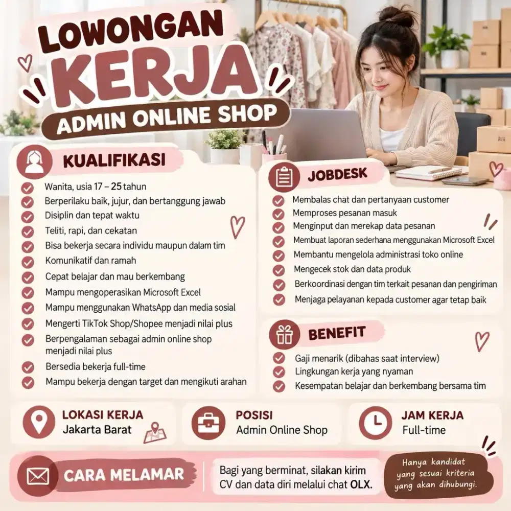 LOWONGAN ADMIN ONLINE SHOP - JAKARTA BARAT