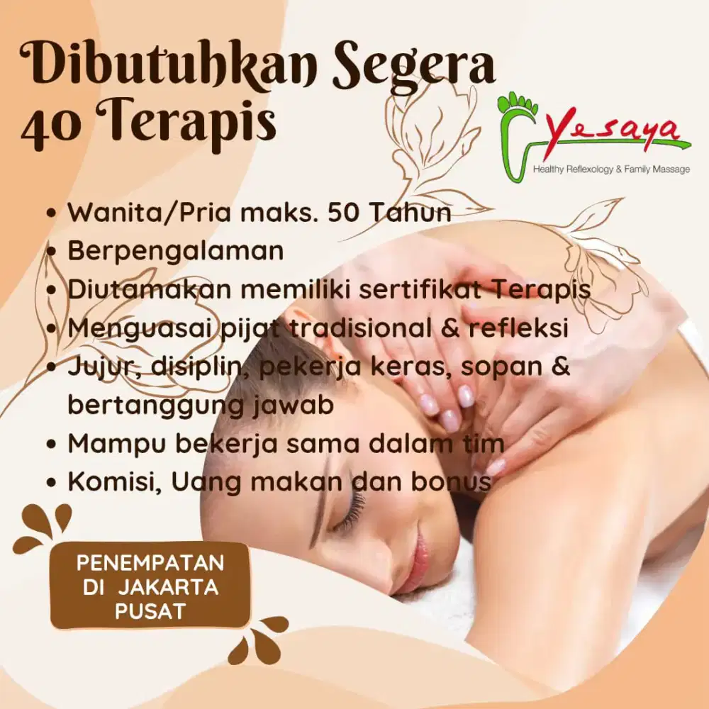 Dibutuhkan segera Terapis Pijat