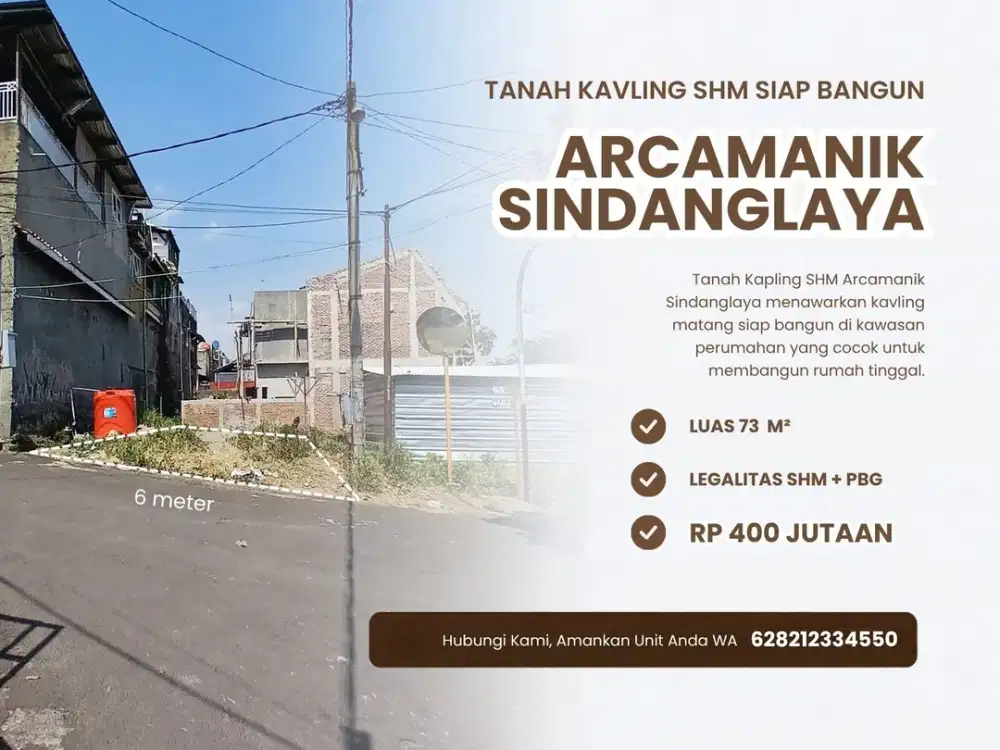 Dijual Kavling Tanah Matang 73 m² BSJ Sindangjaya Bandung SHM Split Kota Bandung