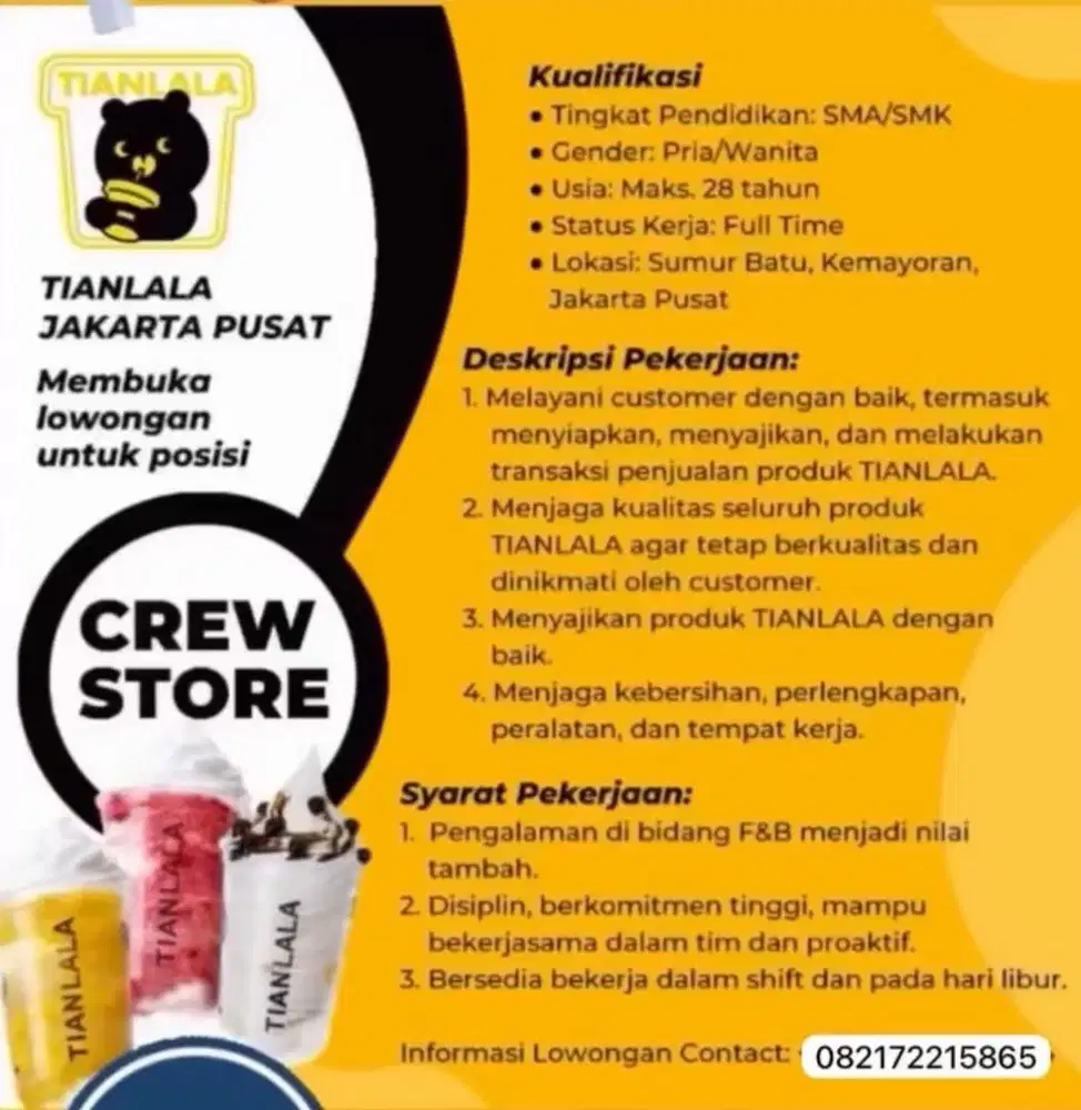 Lowongan kerja staff tianlala