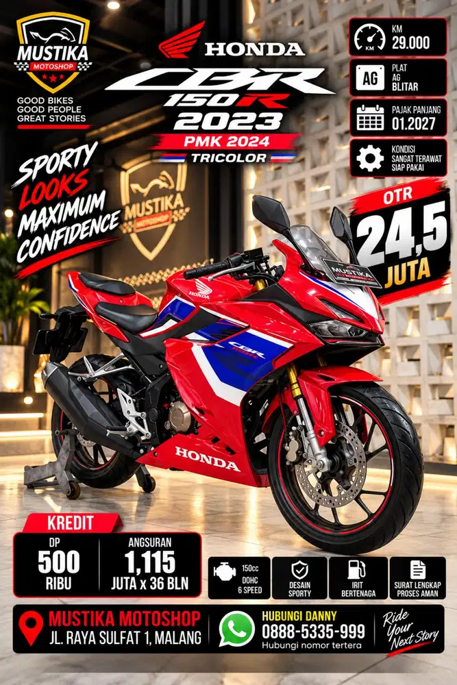 Dp 500rb‼️Honda CBR 150R 2023 Tricolor. DANNY Mustika Sulfat