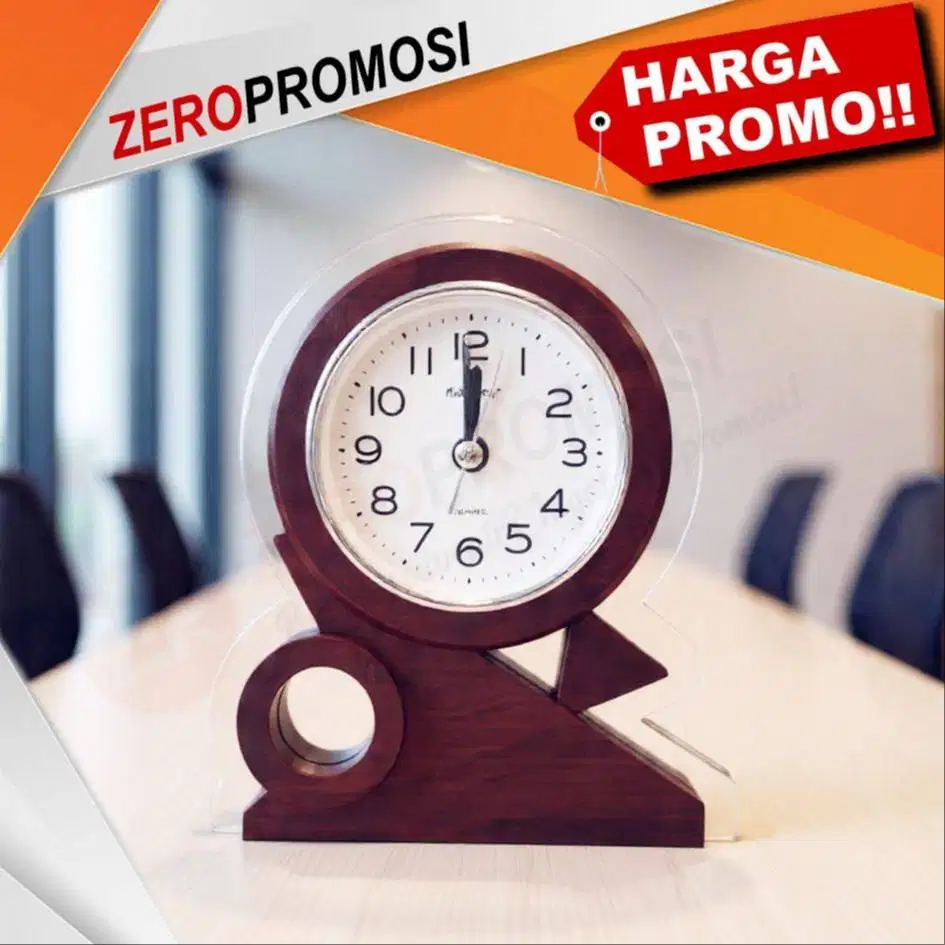 Jam Meja Kayu Minimalis Custom Logo untuk Souvenir Kantor dan Corporat