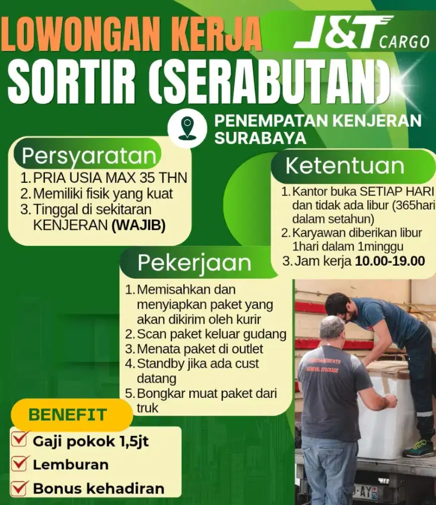 Lowongan part time sortir serabutan muatan JNT cargo kenjeran