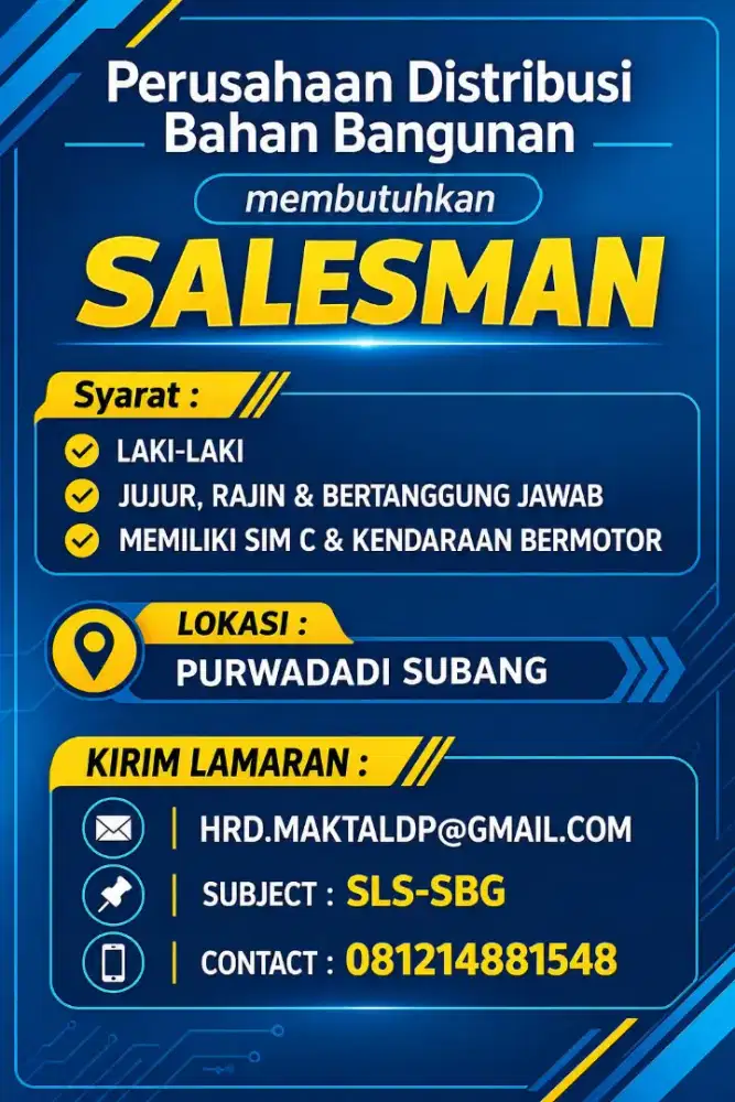Lowongan pekerjaan Distributor Bahan Bangunan