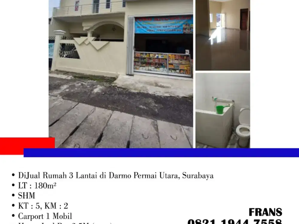 DiJual Rumah 3 Lantai di Darmo Permai Utara, di Kota Surabaya