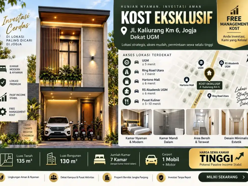 Dijual Kost Baru 2 Lantai Jogja SHM dekat Kampus UGM Sleman