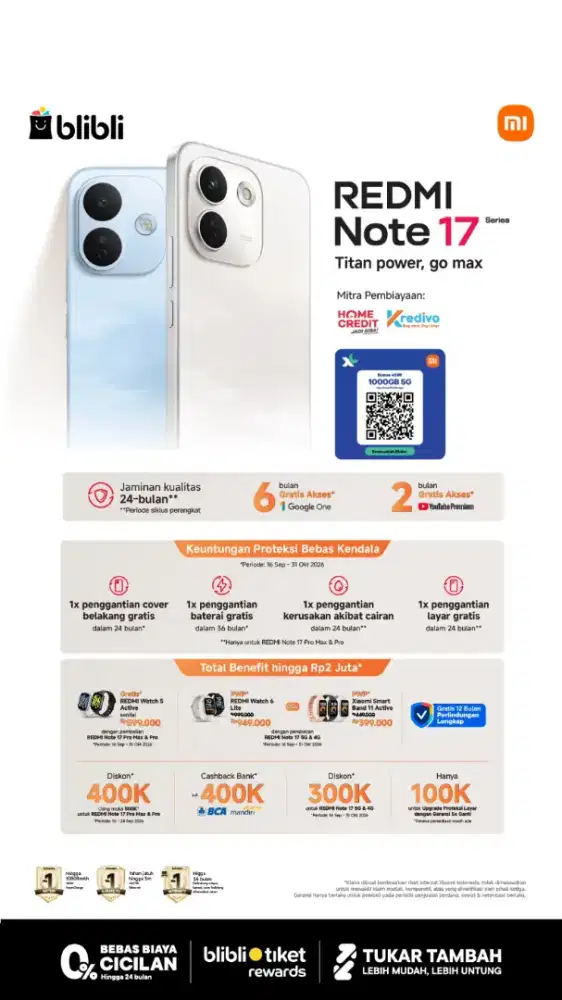 Redmi Note 17 series free internet XL 1000gb