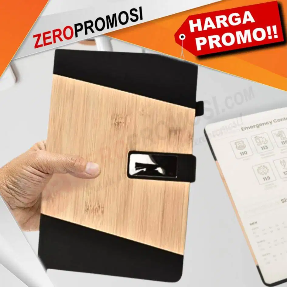 Planner A5 Hardcover Motif Kayu Custom Logo untuk Souvenir Perusahaan