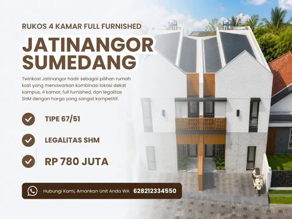 Investasi Rukos Full Furnished SHM Jatinangor 4 Menit Ke Unpad Jatinangor