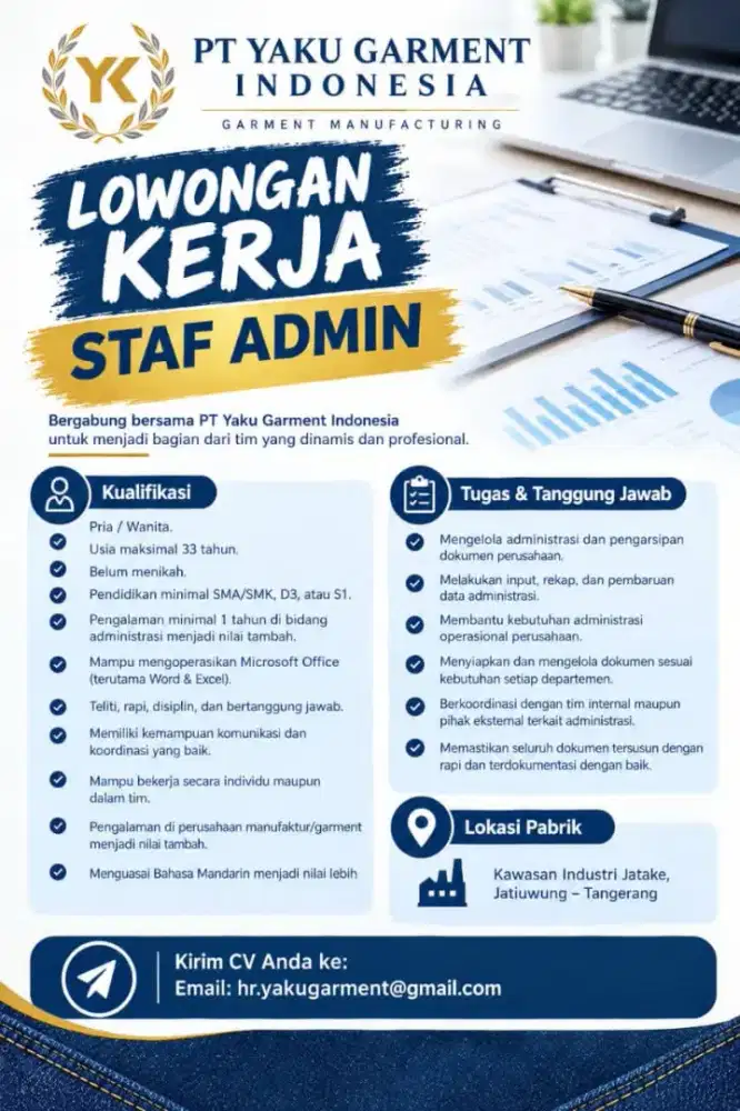 Admin Staff Fresh Graduete atau berpengalaman