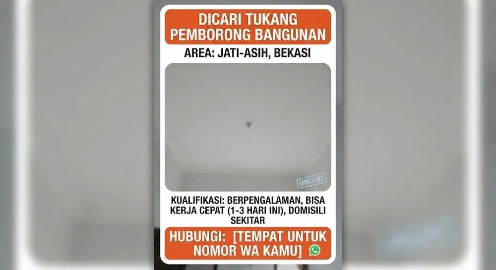 Dicari Cepat Tukang Bangunan / Renovasi Harian Area Jatiasih Bekasi