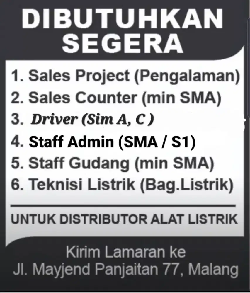 Lowongan Driver / Serabutan