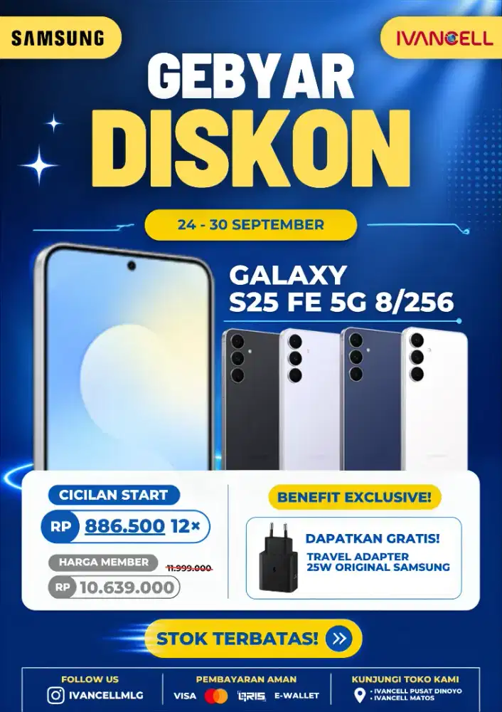 SAMSUNG S25 FE HARGA TERMURAH
CICILAN 400K BUNGA 0%
CICIL BUNGA RENDAH