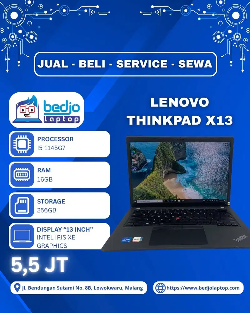 dengan Touchscreen, Lenovo ThinkPad X13,  laptop untuk kerja