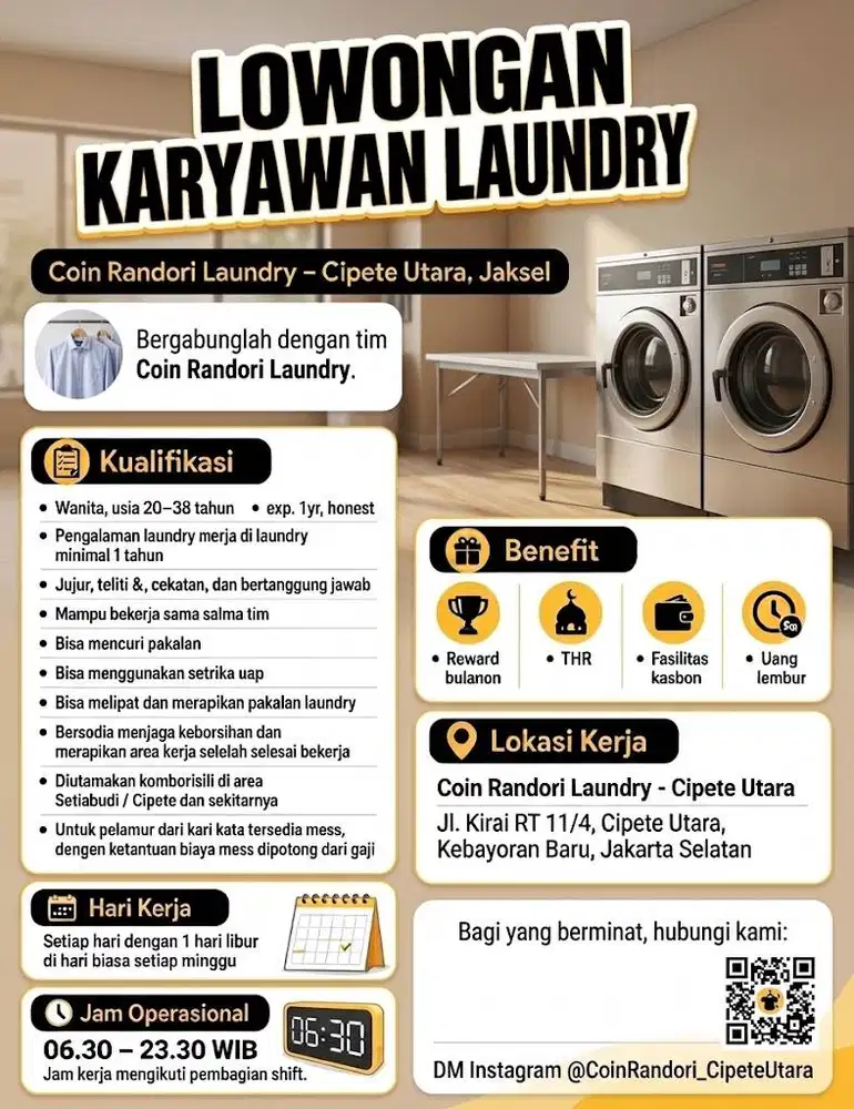 DIBUTUHKAN CEPAT KARYAWAN LAUNDRY AREA CIPETE UTARA