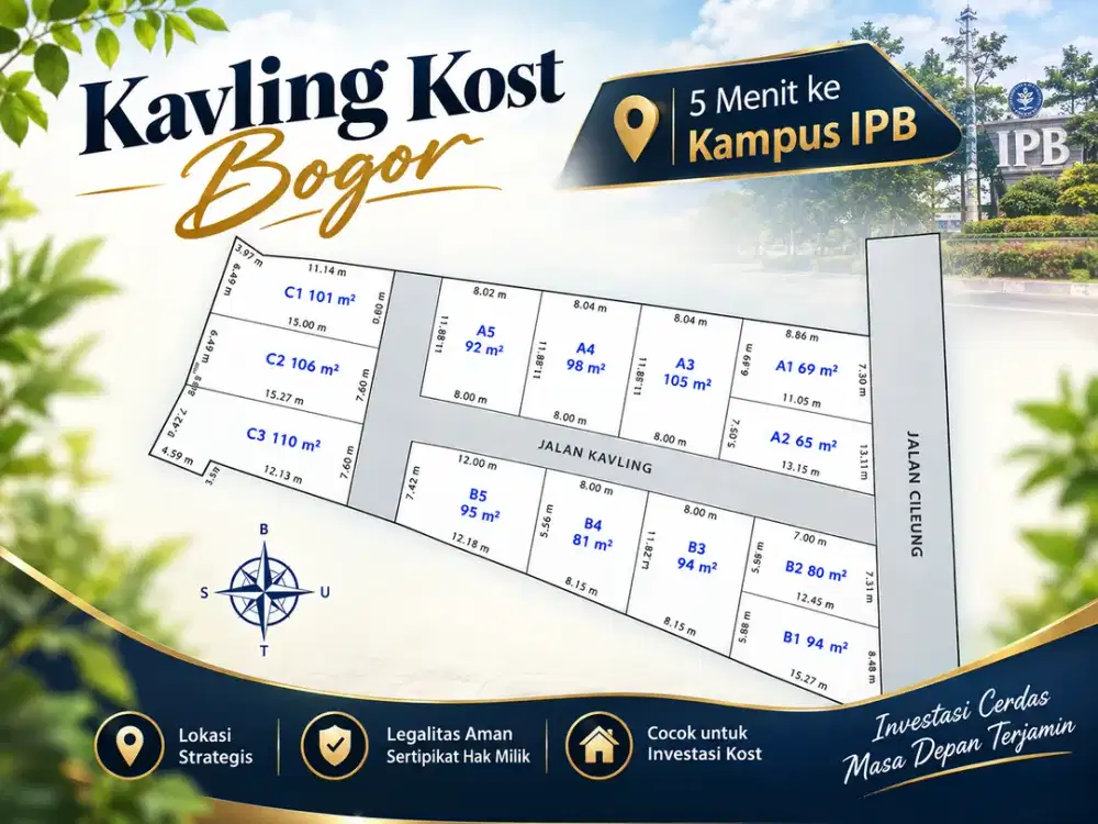 Kavling Dijual Bogor, Hanya 5 Menit ke Kampus IPB, Cocok Bangun Kost, SHM