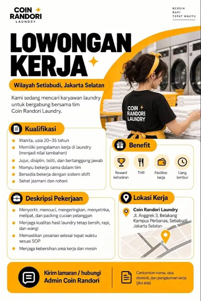 DIBUTUHKAN KARYAWAN LAUNDRY SETIABUDI JAKARTA SELATAN