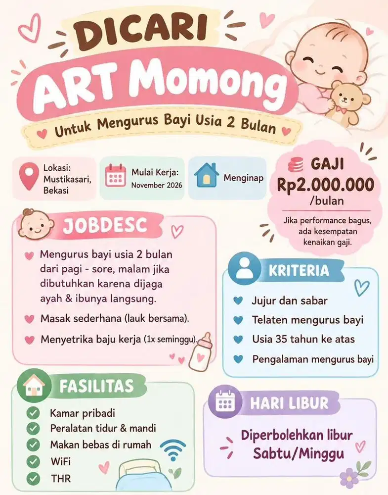 Dibutuhkan ART Momong Menginap